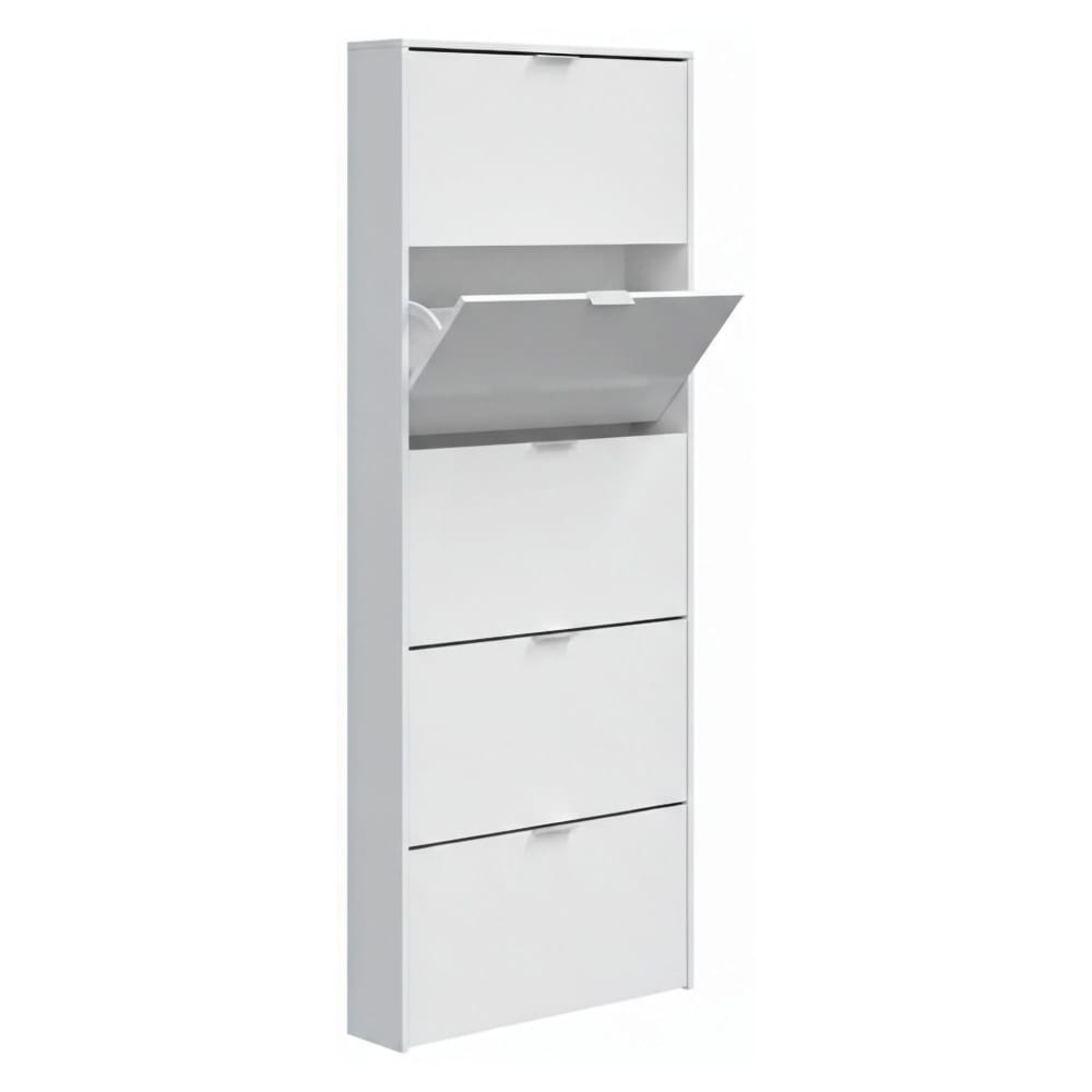 Dmora Schuhregal in glänzendem Weiß mit Holzeffekt, 70 x 17 x 180 cm style modern Weiß Holz