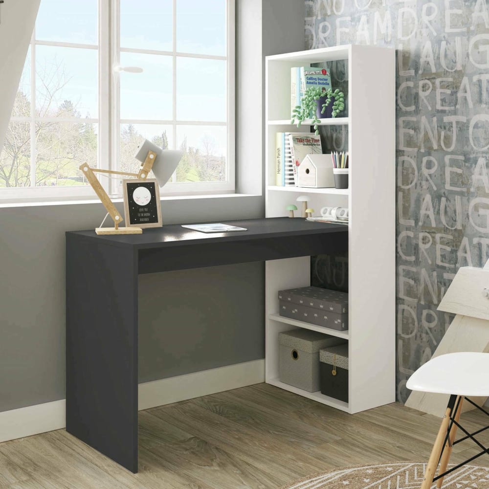 Schreibtisch in Holzoptik, weiß, Anthrazit, 120 x 53 x 144 cm -