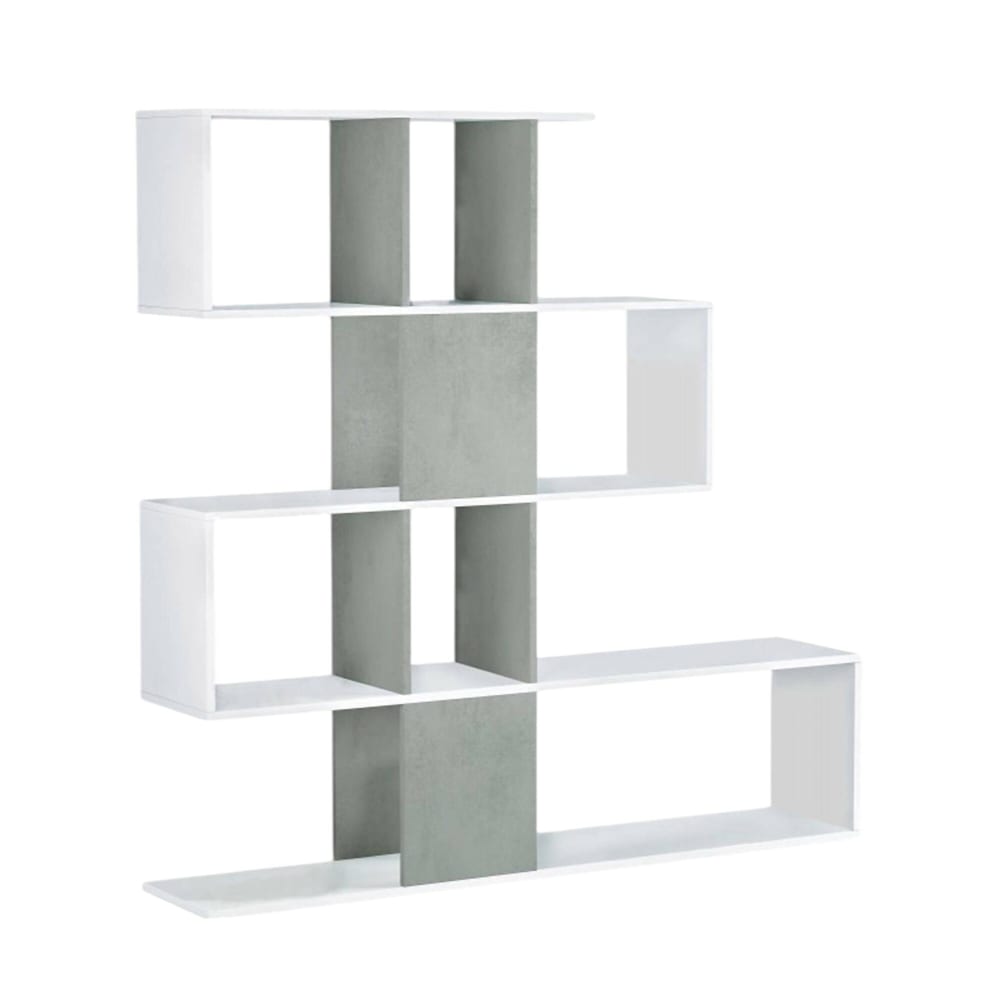 Bibliothèque effet bois blanc, ciment 145x29 cm