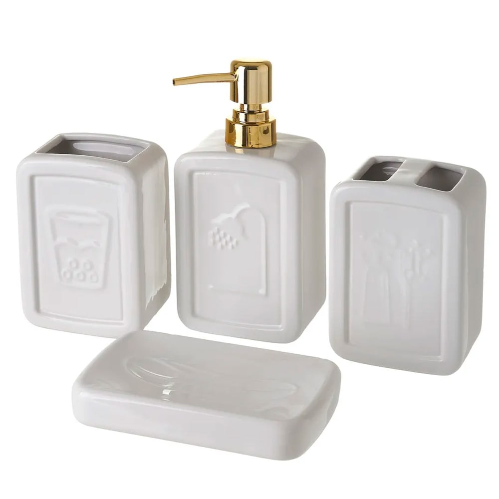 Set salle de bain céramique blanc et or 4 pièces — Beyit