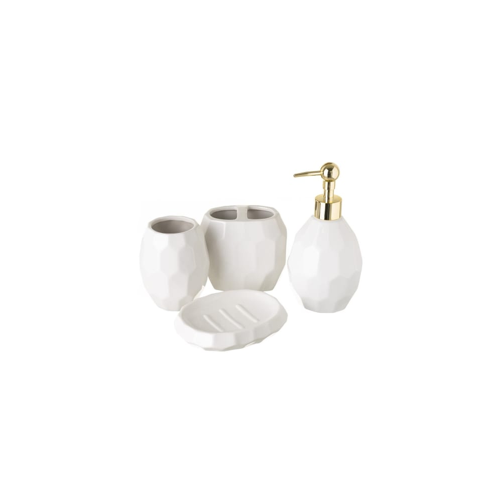 Wadiga Set salle de bain céramique blanc et or 4 pièces Doré