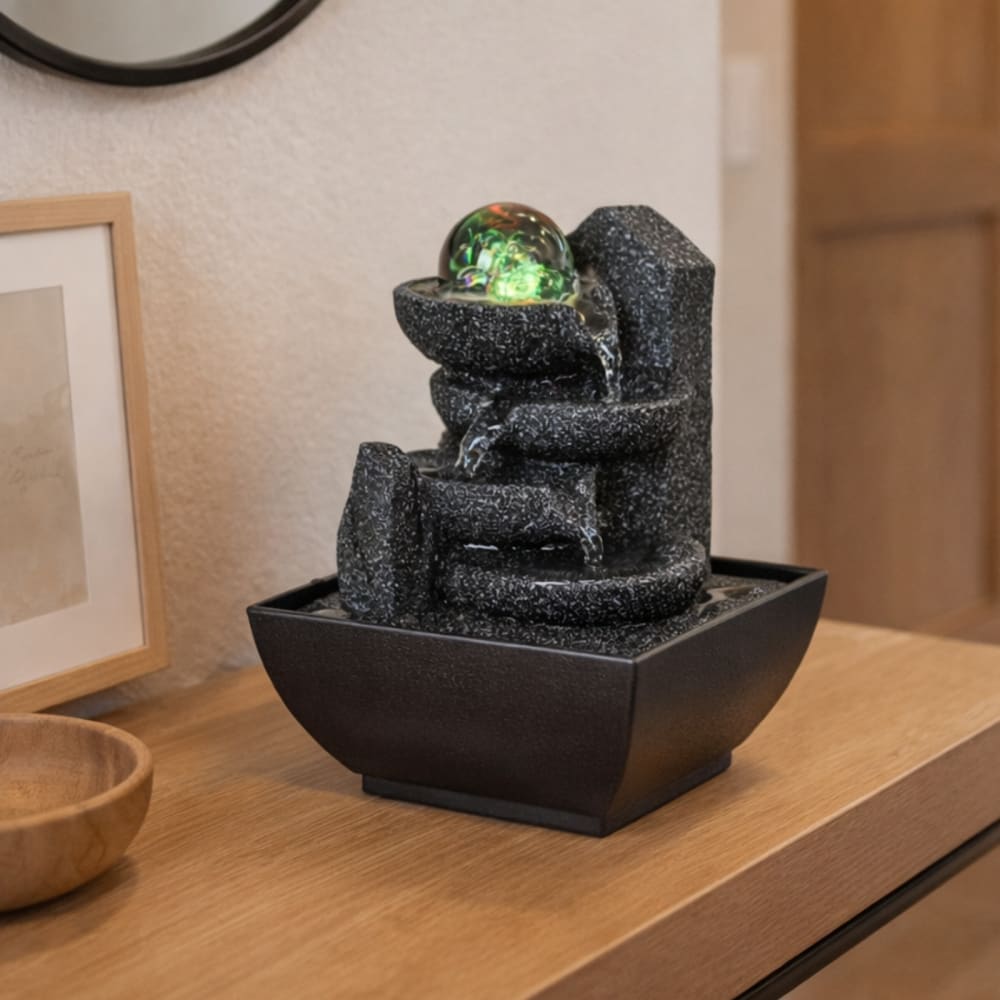 Fontaine d'intérieur petite taille en résine gris et noir - h18 — vue 3