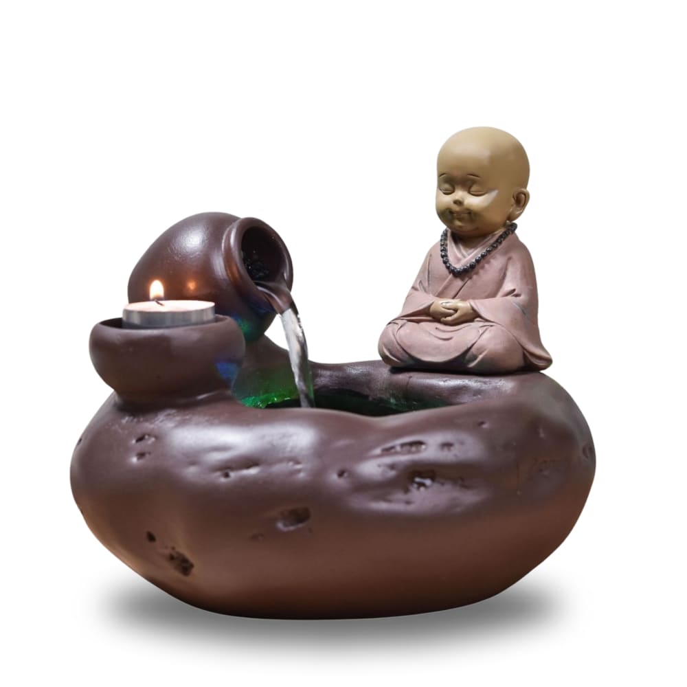 Fontaine avec statue amovible fournie en résine terracotta - h19 cm
