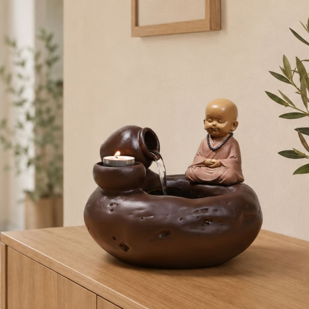 Fontaine avec statue amovible fournie en résine terracotta - h19 cm - Maisons du Monde