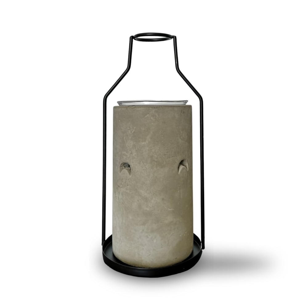 Brûle parfum en métal Vase noir et ciment gris mat - H18,5 cm