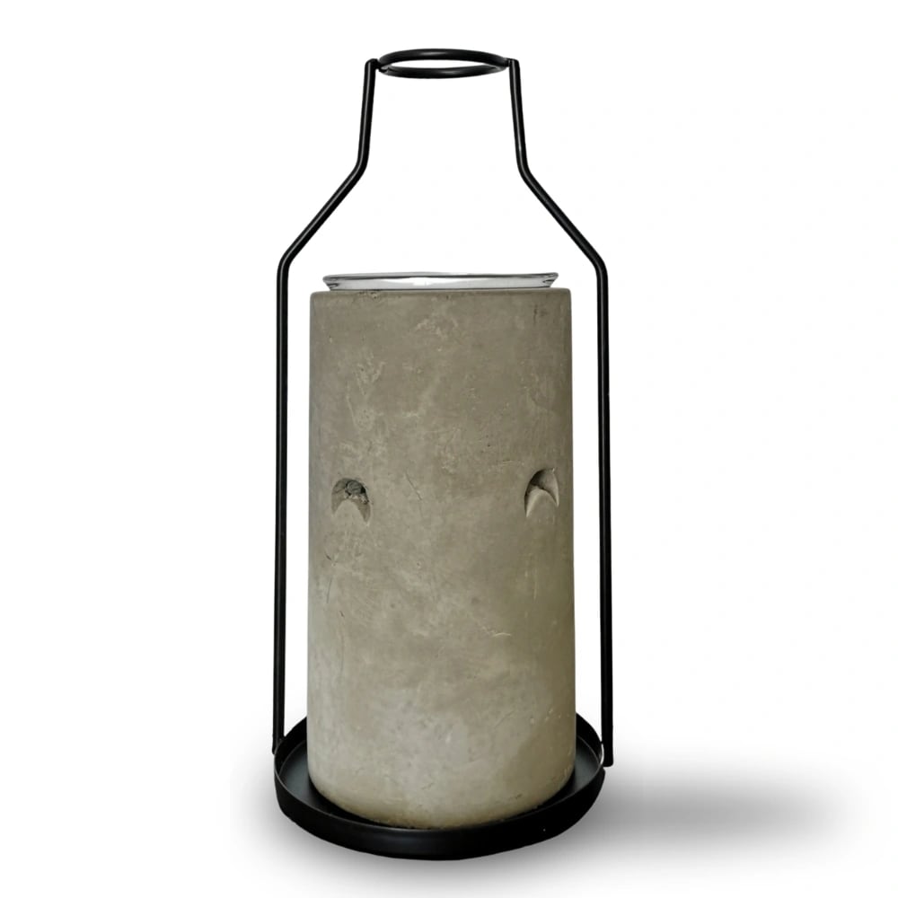 Quemador de perfume de metal jarrón negro y cemento gris - h18,5 cm - Maisons du Monde