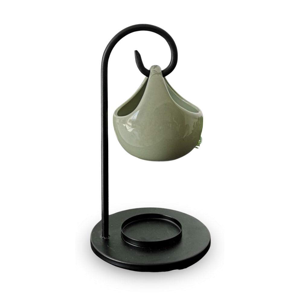 Zen'Arôme Brûleur Inspiration en métal noir et céramique vert - H19 cm