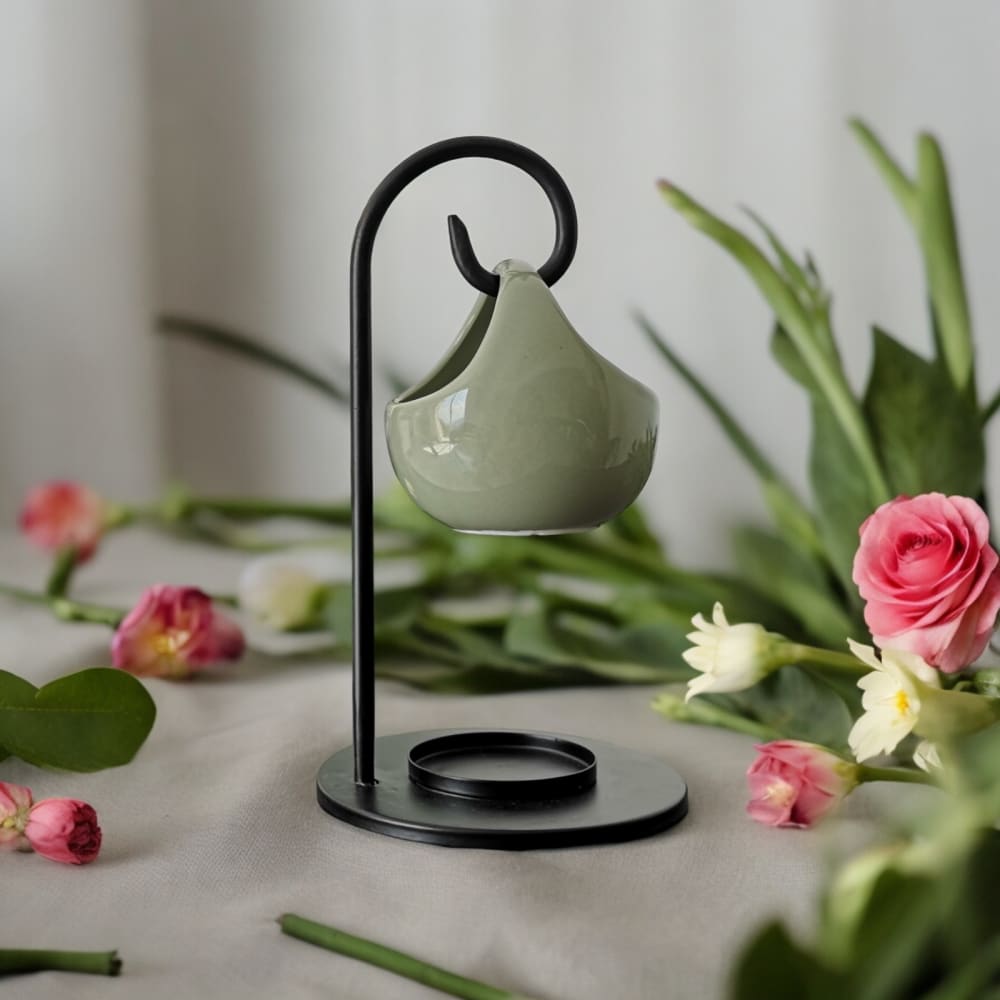 Brûleur Inspiration en métal noir et céramique vert - H19 cm - Maisons du Monde