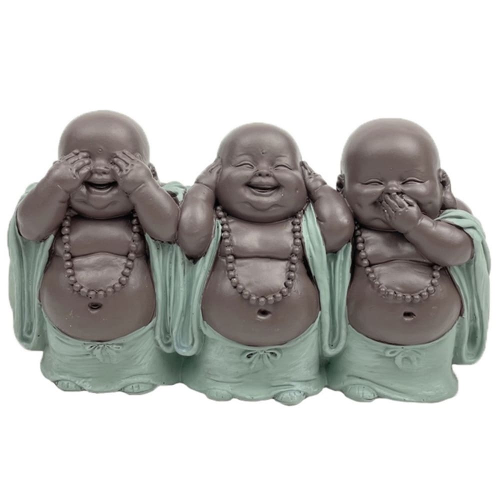 Zen'Arôme Statue décorative 3 Bouddhas Rieur en résine Vert & Marron - H9 cm Marron