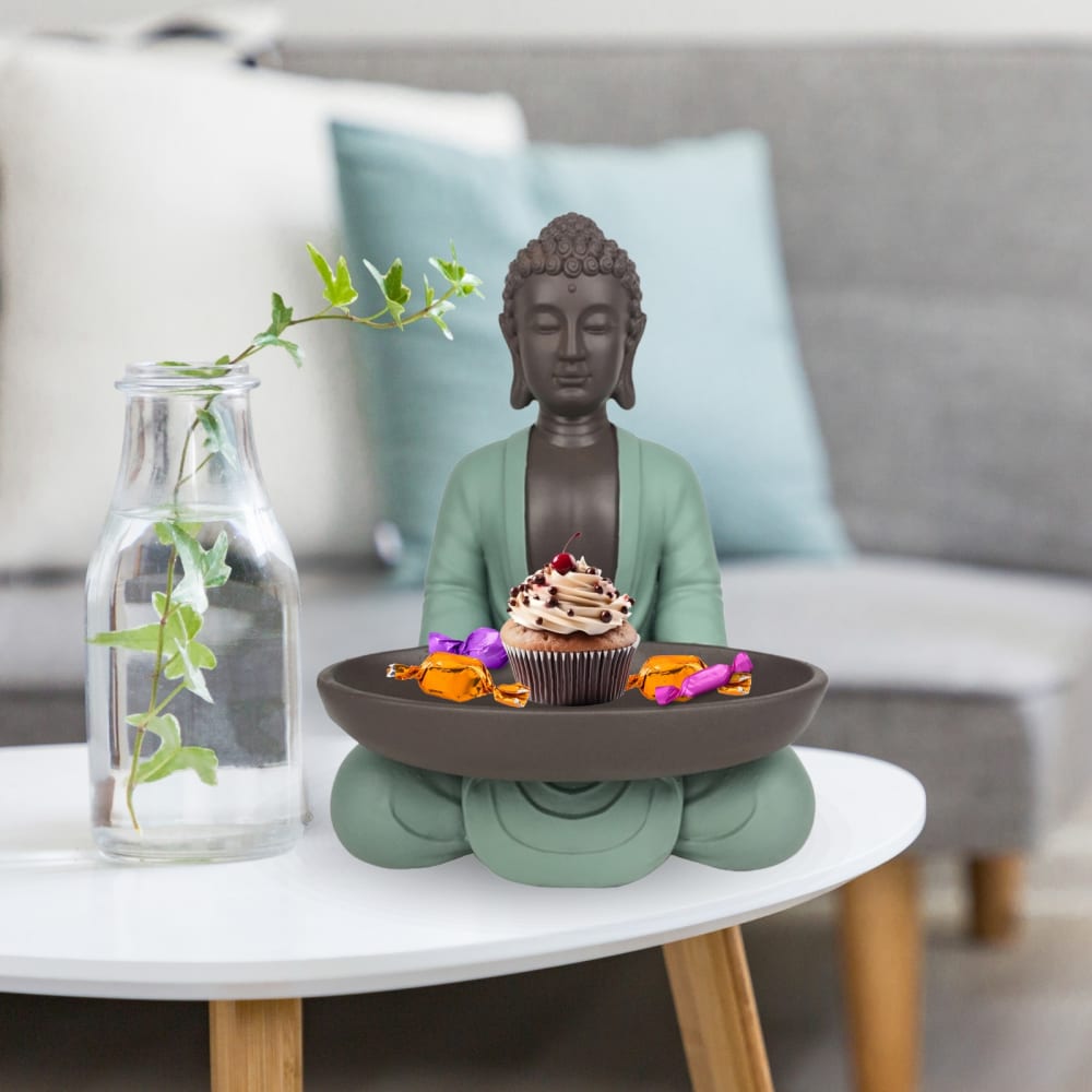 Statue déco Bodhi avec Plat vide poche en résine vert et marron - H18 - Maisons du Monde