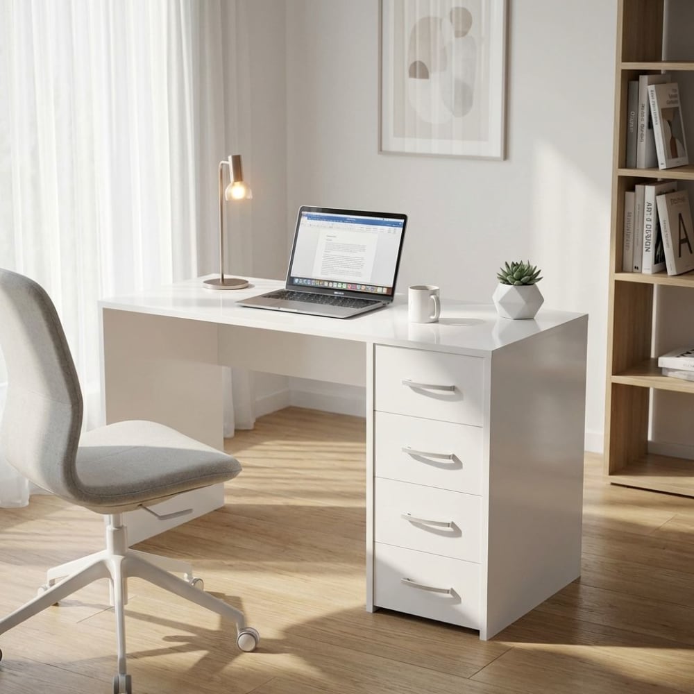 Scrivania con cassetti in truciolare bianco 120x70x50 - Milani