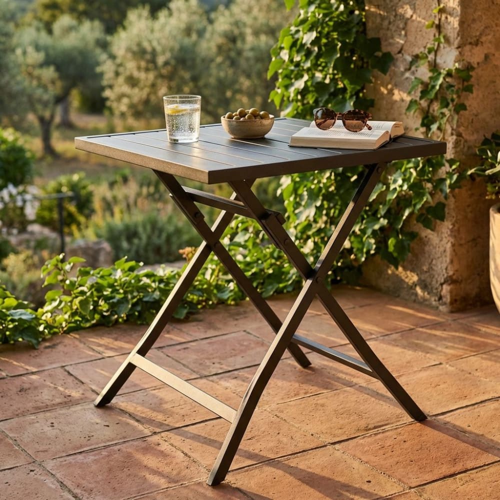 Tavolo da giardino pieghevole in alluminio marrone 70x70 cm -