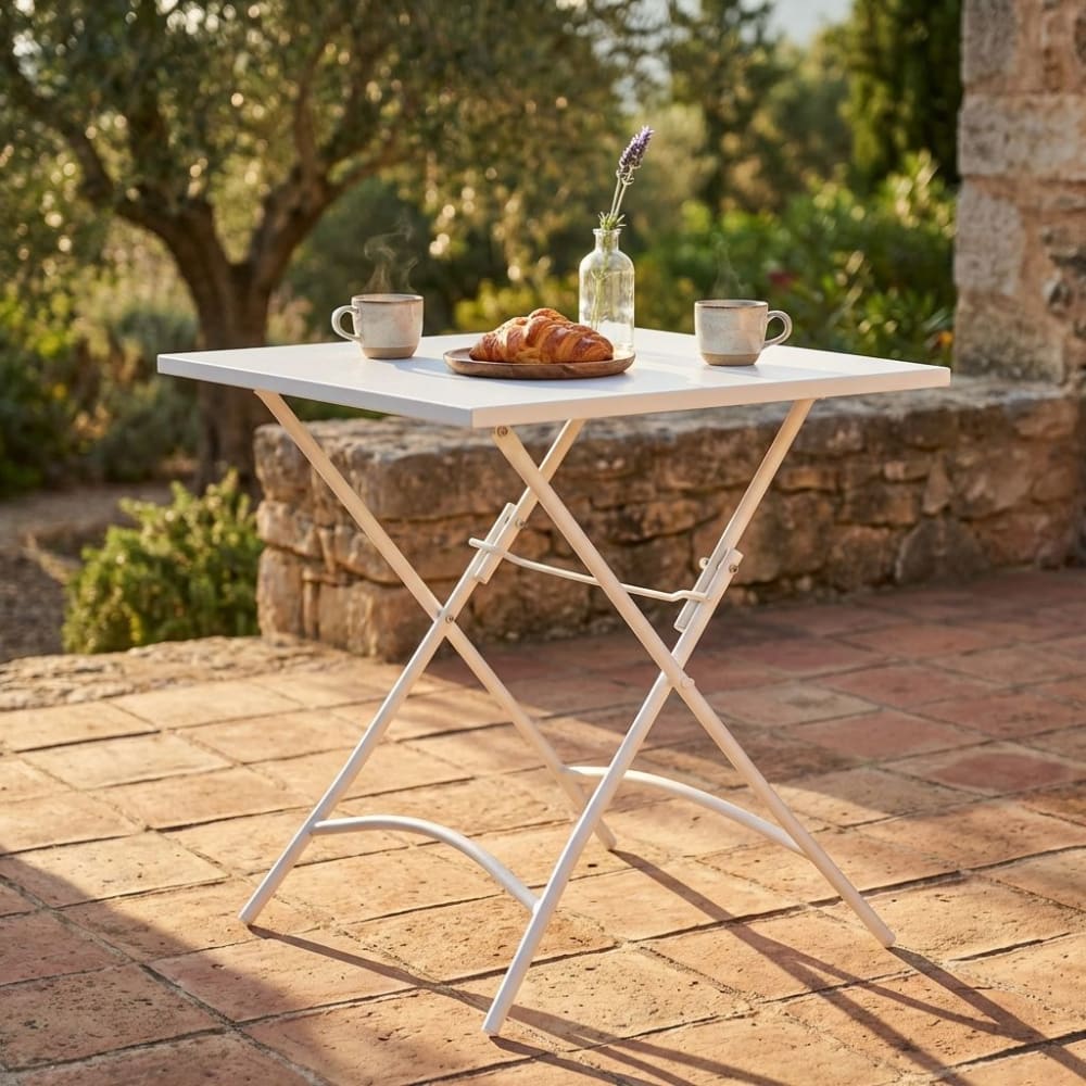 Tavolo quadrato pieghevole in acciaio bianco 70x70x72 - Milani