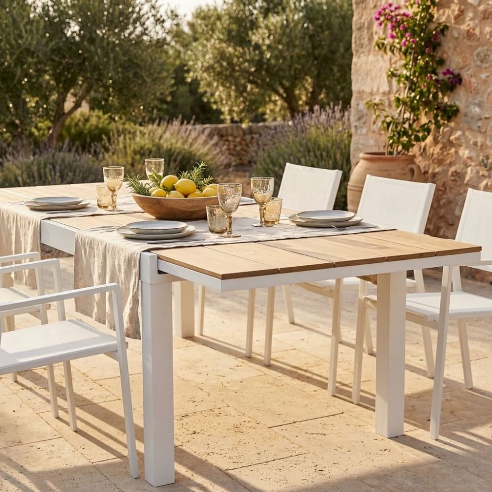 Tavolo in alluminio/polywood bianco/marrone 200x95x74 - Milani
