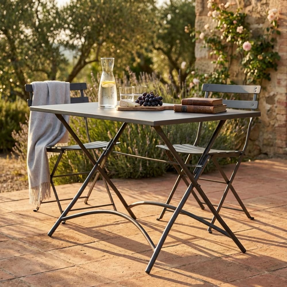 Tavolo pieghevole in acciaio taupe 110x70x72 - Milani Home