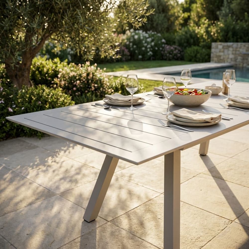 Tavolo in alluminio tortora 200x110x76 - Milani Home