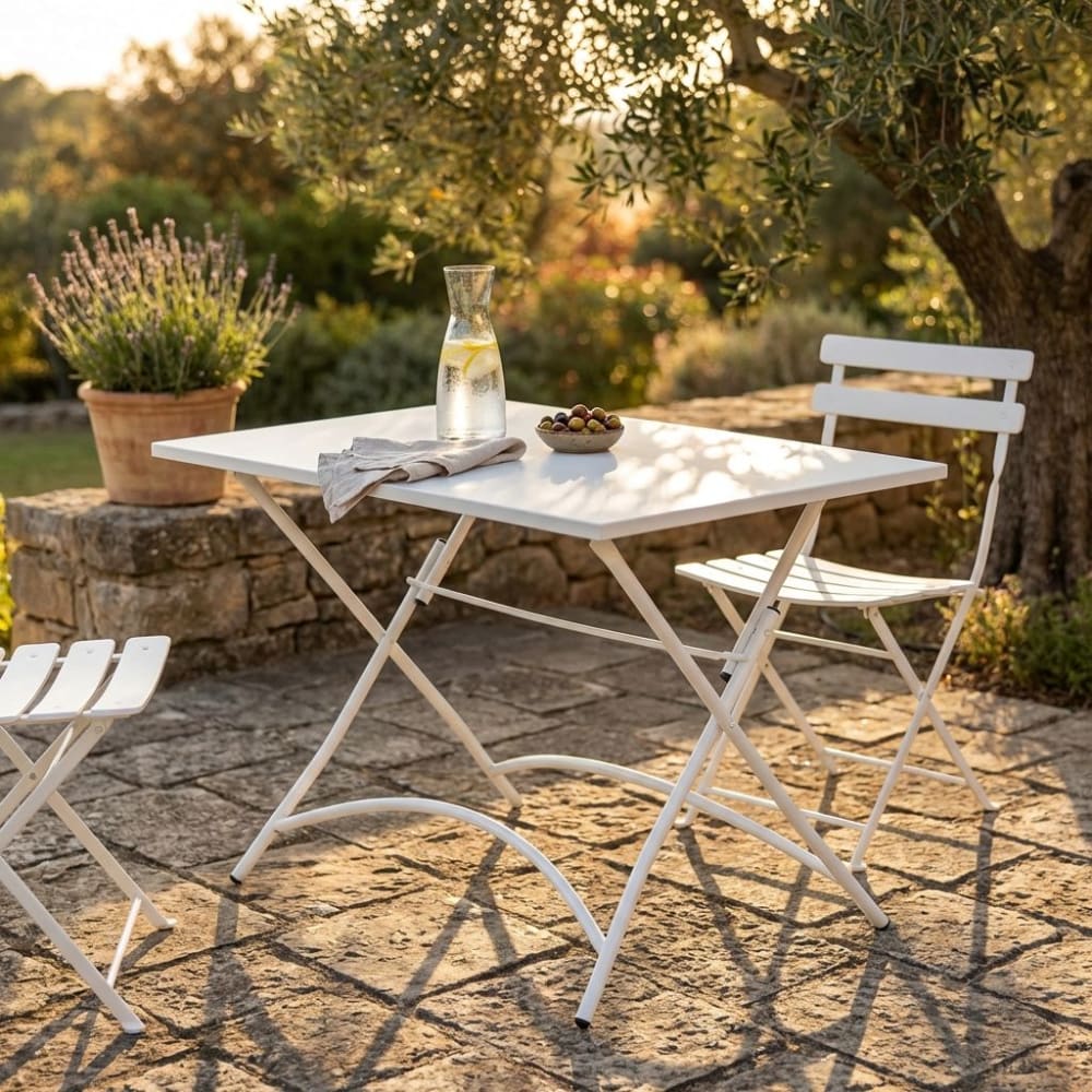 Tavolo rettangolare pieghevole in acciaio bianco 110x70x72 -