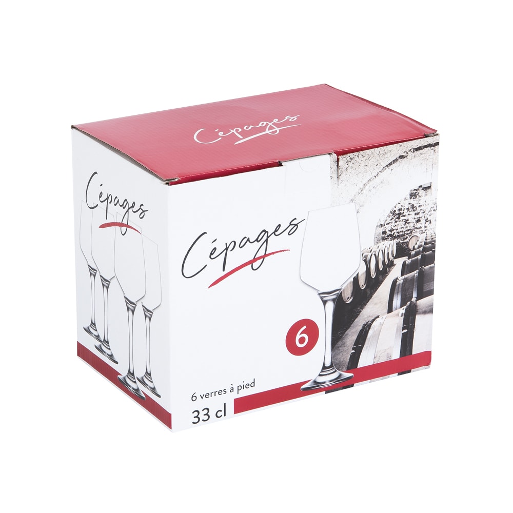 Boîte de 6 verres à pied cépages 33 cl transparent / cristal - Maisons du Monde