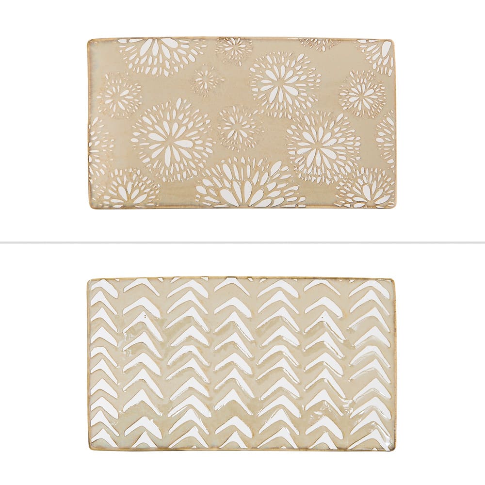 Plateau 29x16 cm (1 modèle aléatoire) beige en porcelaine Plateau 29x16 cm (1 modèle aléatoire) beige en porcelaine