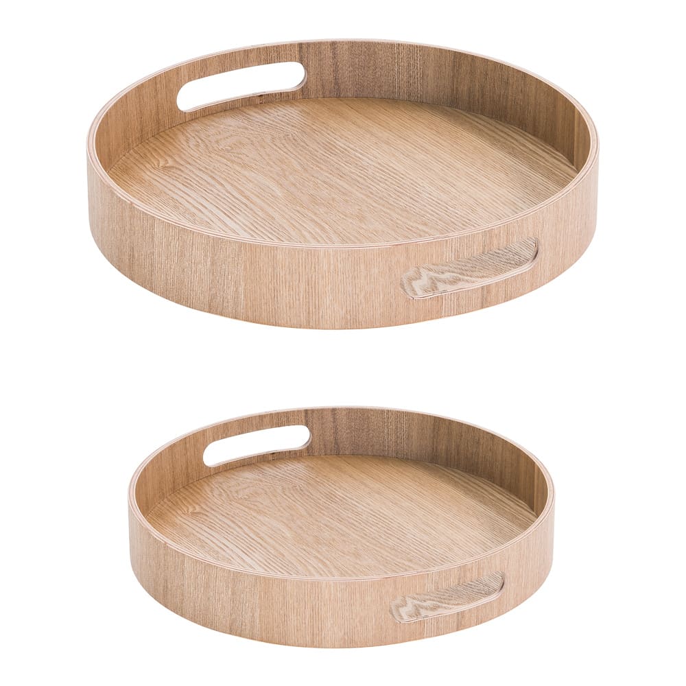 Set de 2 plateaux ronds 35.5 cm et 40,5 cm en bois marrons