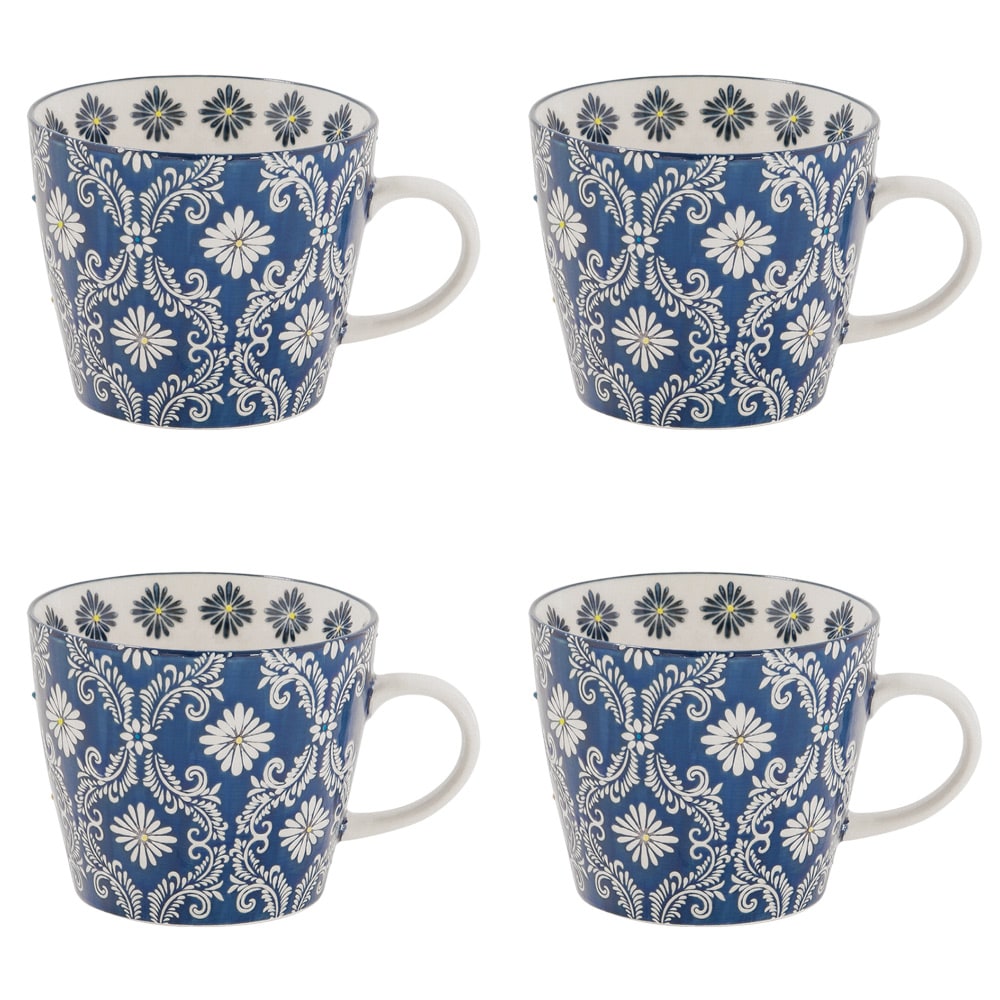 Coffret de 4 tasses  36 cl bleues en grès