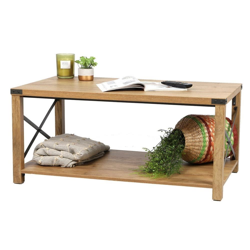 Fornord Table basse angles et croisillons jane Beige Métal - 100x46x55cm