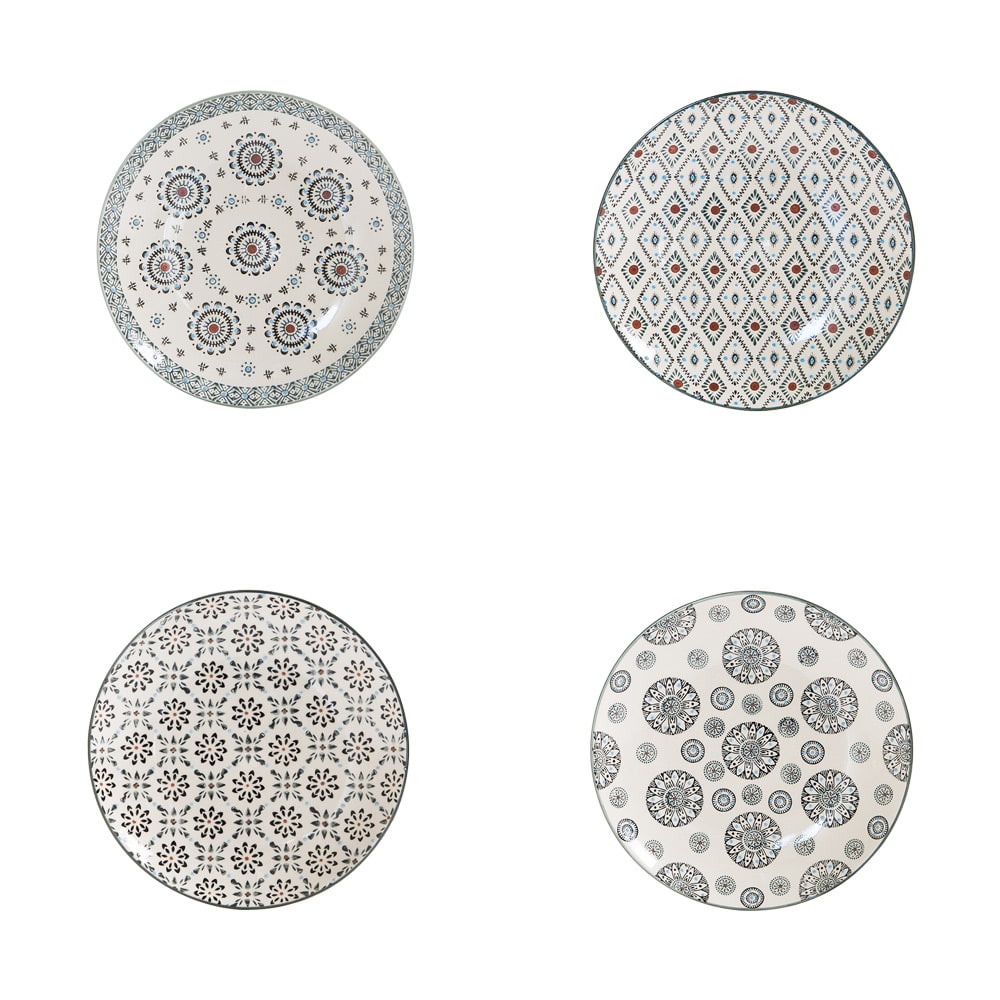 Coffret de 4 assiettes à dessert 20 cm multicolore en grès