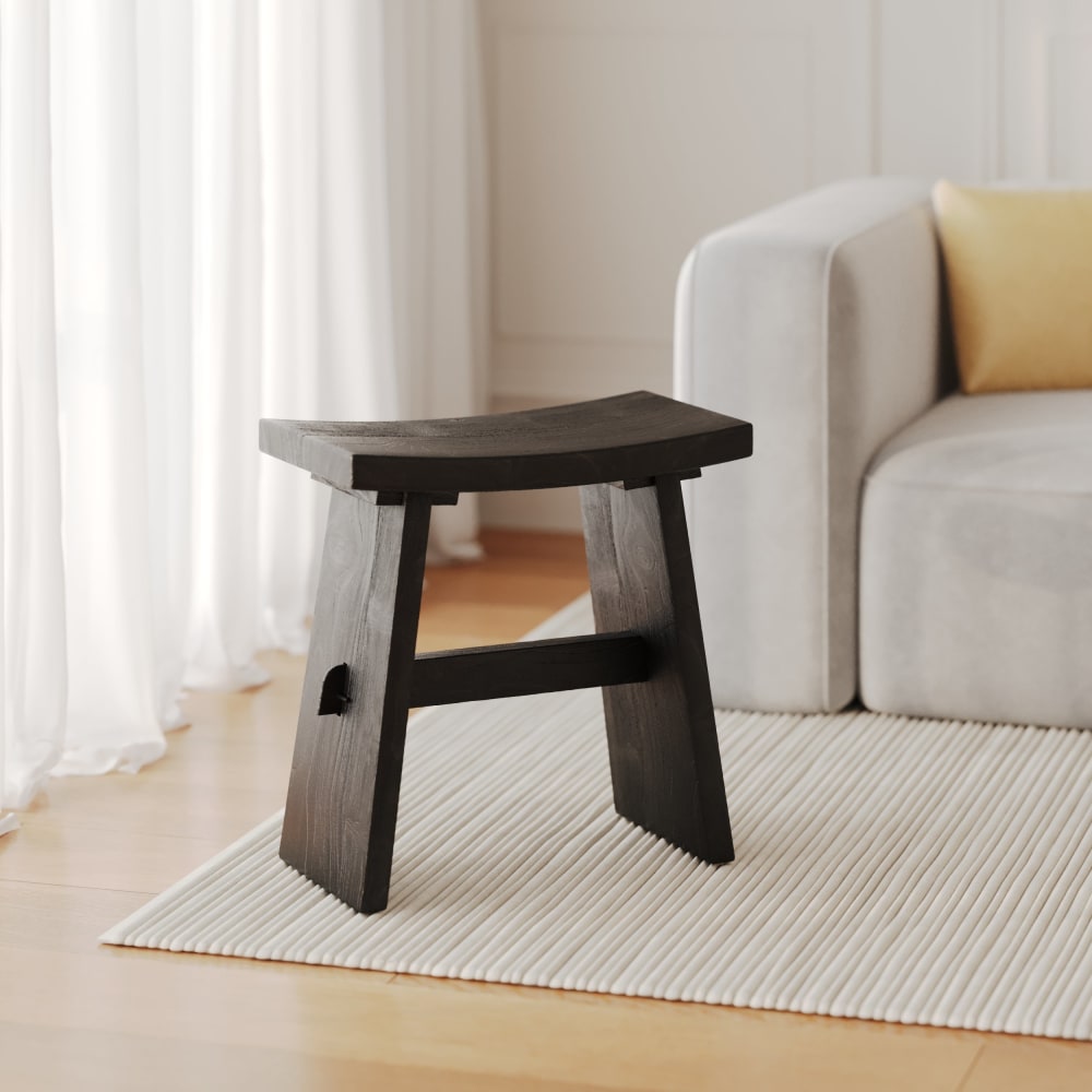 Taburete de madera en teca recuperada pintada de negro - Maisons du Monde