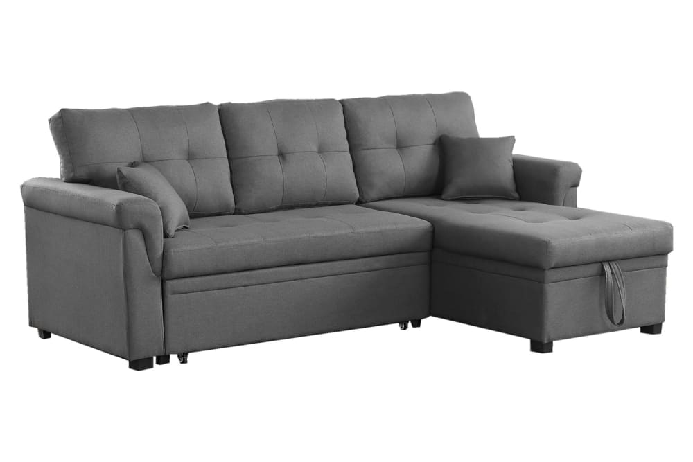 Canapé d'angle droit convertible 4 places en tissu gris clair