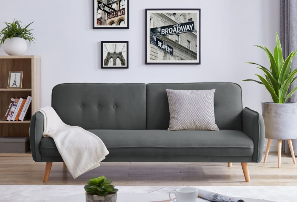 Canapé scandinave convertible 3 places en tissu gris foncé
