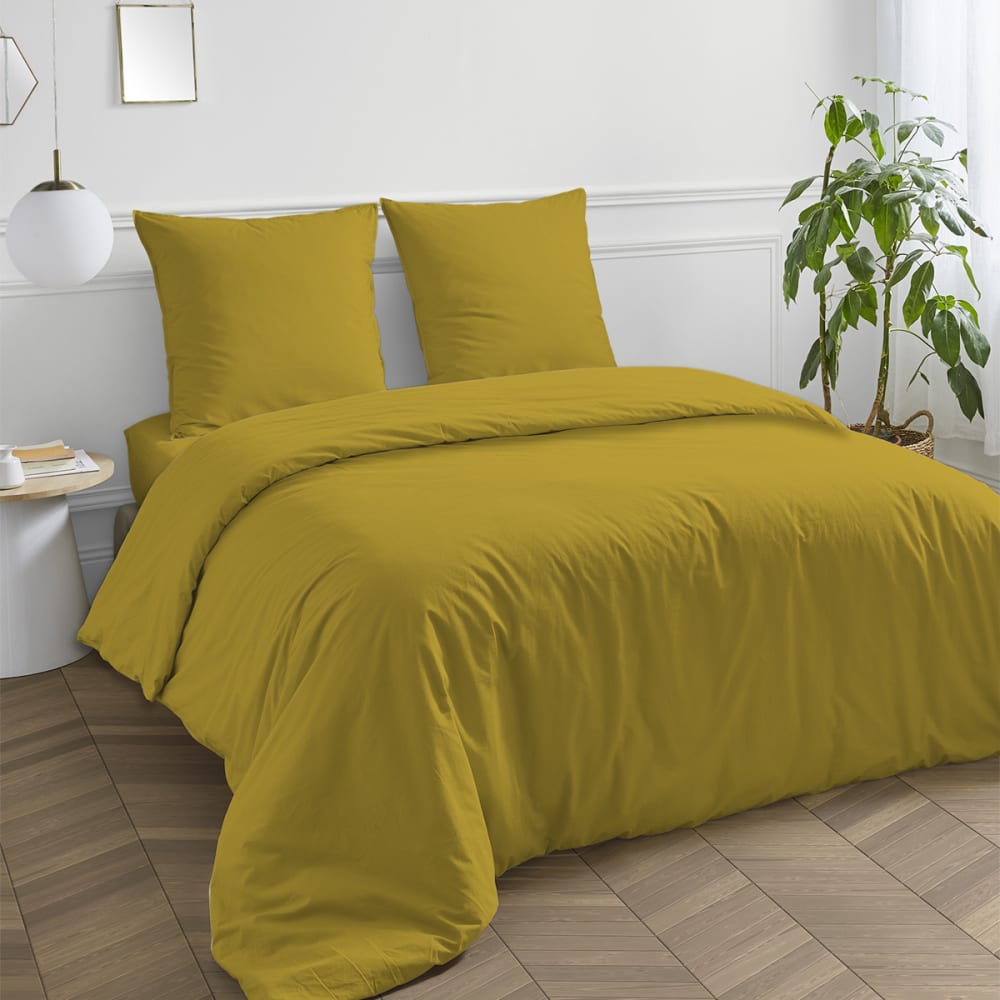 Taie traversin coton unie jaune mimosa jaune moutarde 85x185cm - Maisons du Monde