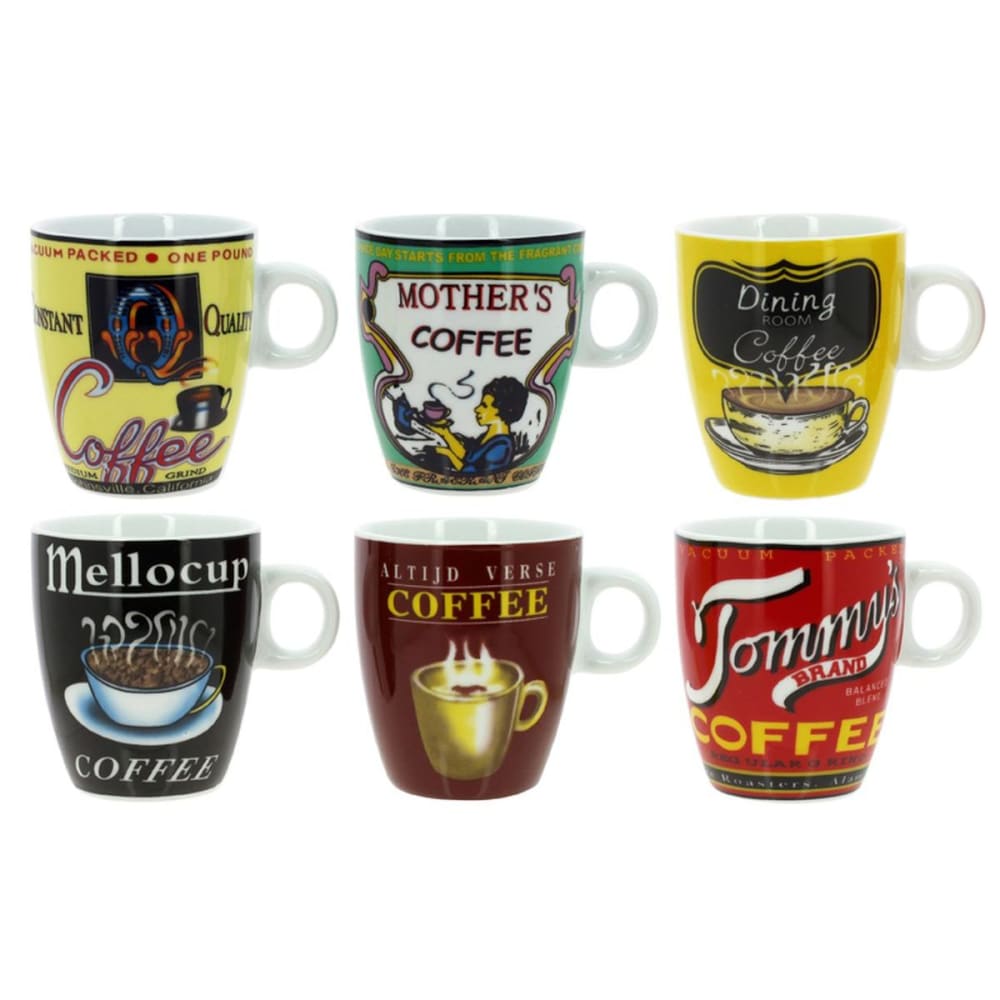 Lot de 6 tasses assorties en porcelaine 20cl Lot de 6 tasses assorties en porcelaine 20cl