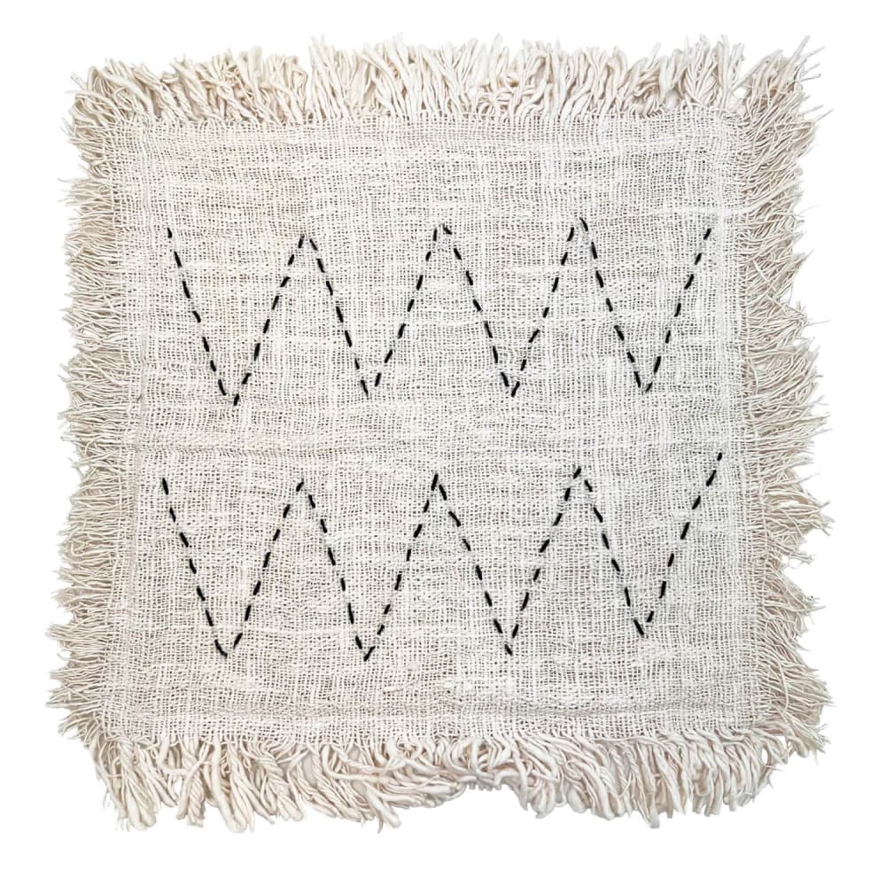 Housse de coussin à franges en coton blanc avec détails noirs 50x50cm