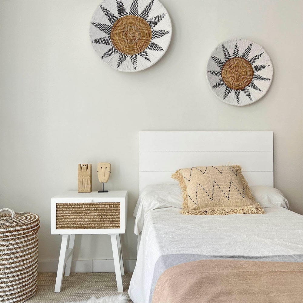 Housse de coussin à franges en coton blanc avec détails noirs 50x50cm — vue 3