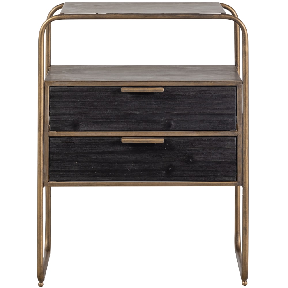 WOOOD Nachtschrank mit Schubladen aus Metall und Bois, Antik Brass style modern Gold Stoff