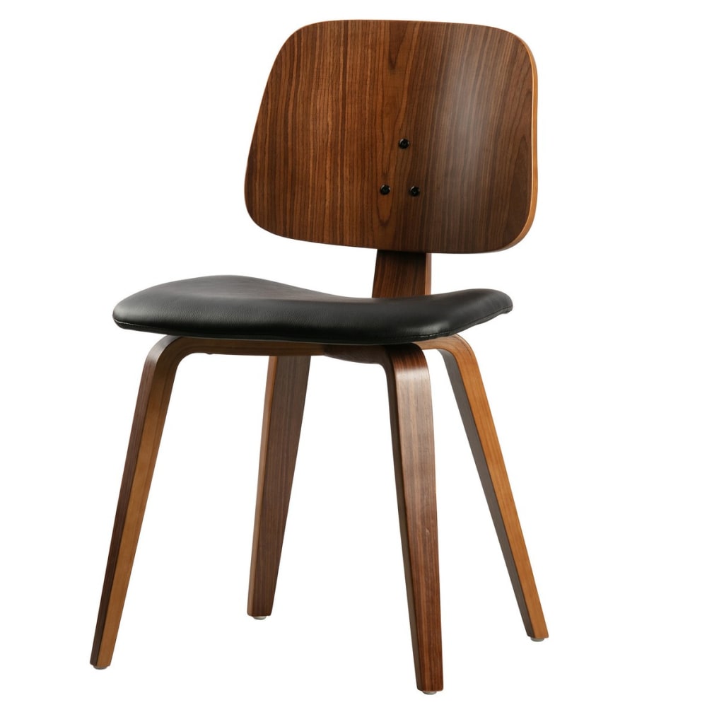 chaise simili cuir noir - noyer