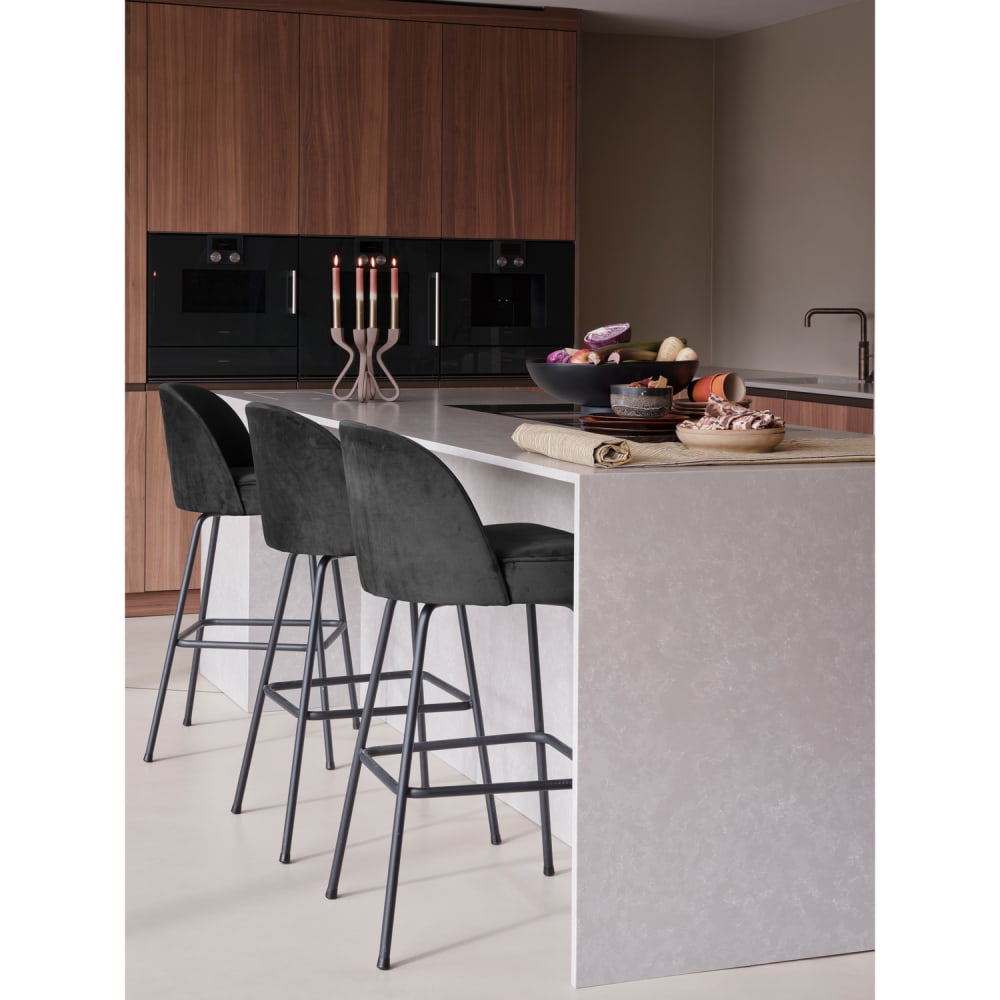 Barstuhl aus Samtstoff, Schwarz, 80 cm - Maisons Du Monde