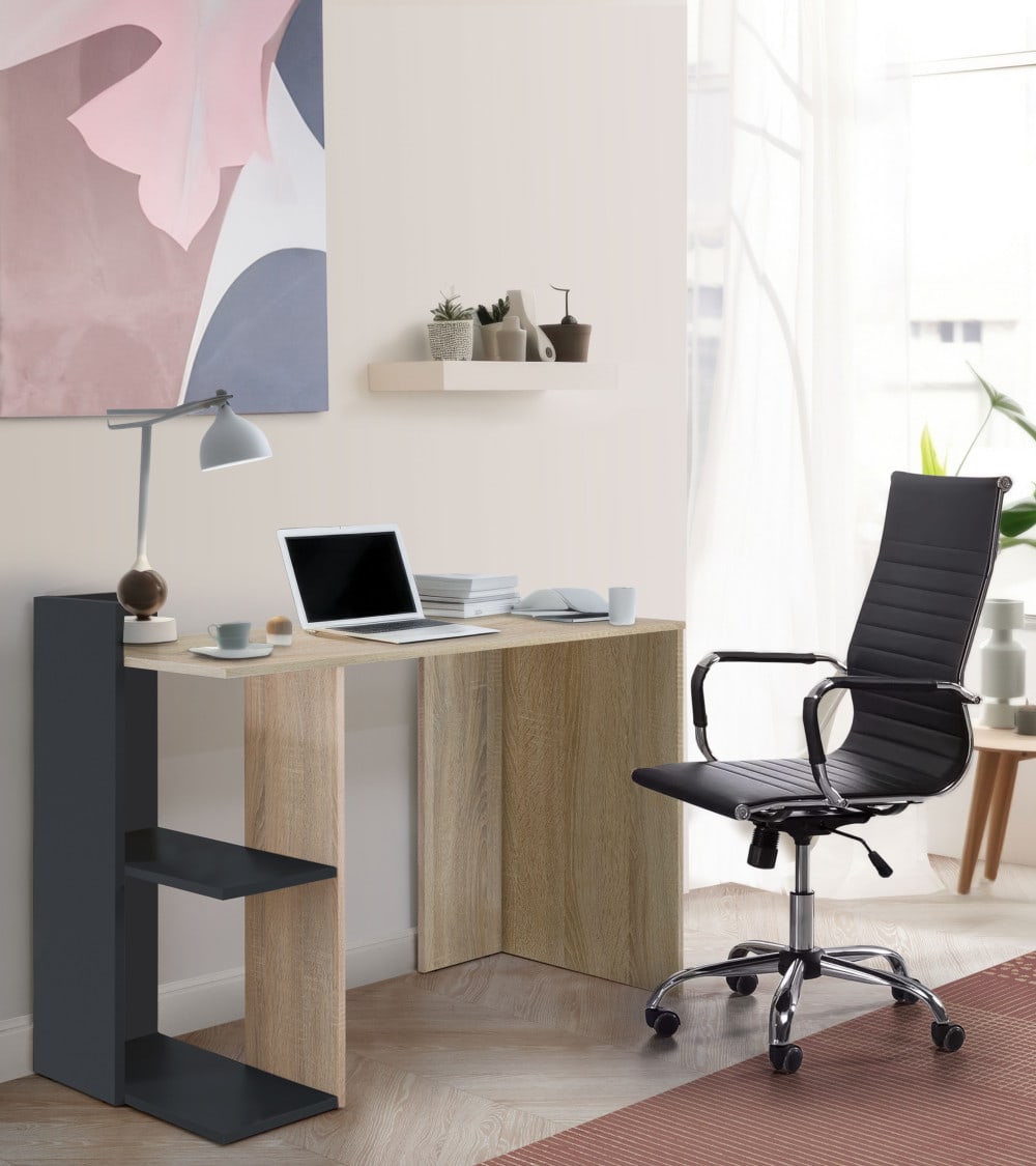 Escritorio con 2 estantes 120x50x86 cm color negro y roble - Maisons du Monde