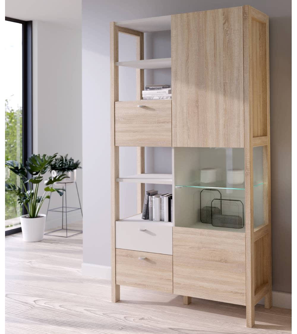 Vitrina doble alta 3 cajones 10 huecos blanco roble - Maisons du Monde