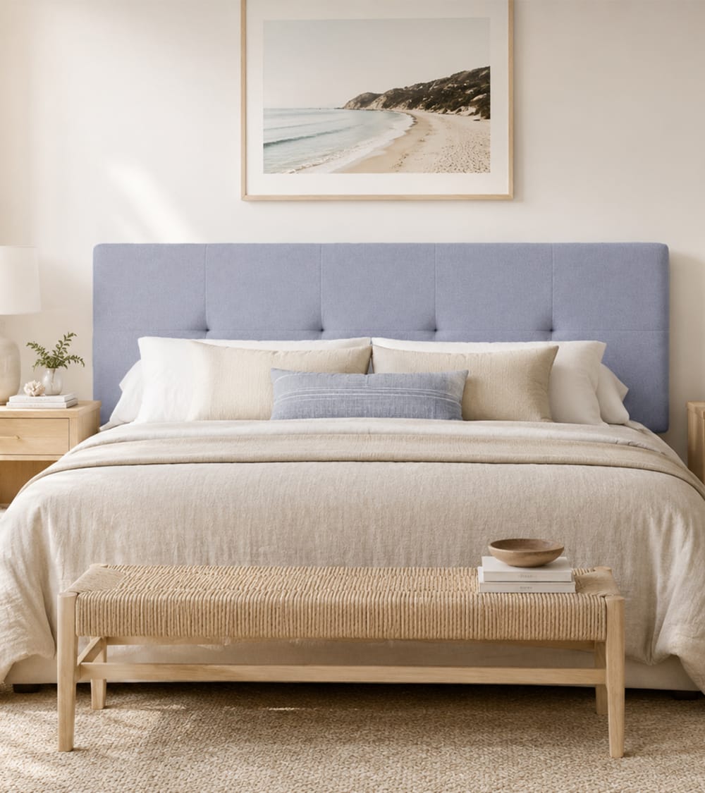 Cabecero cama en tela velvet gris cama doble 150 cm - Maisons du Monde