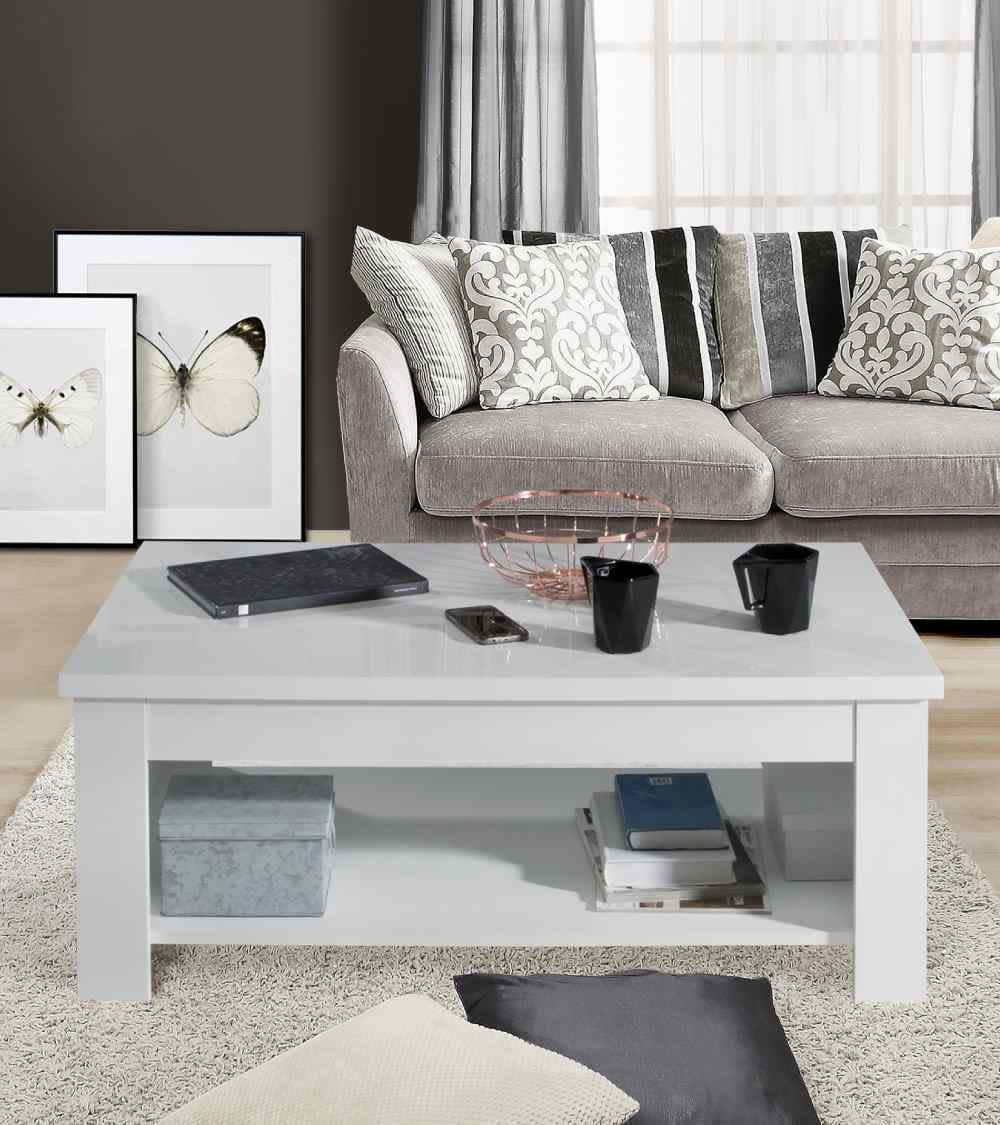 Mesa centro elevable con revistero 110x65 cm blanco - Maisons du Monde