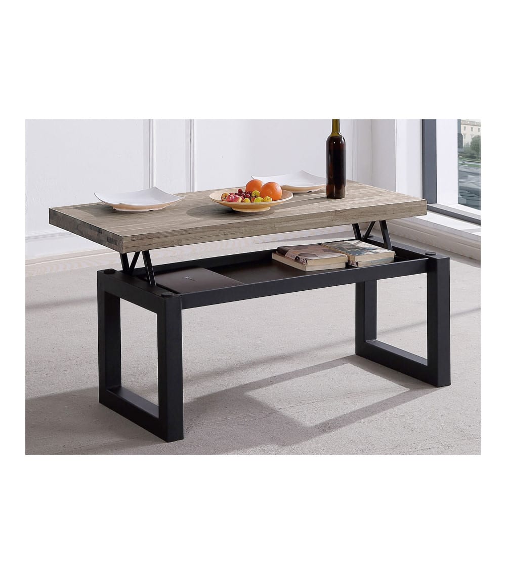 Mesa de centro elevable con patas metal y sobre madera 120x60x48
