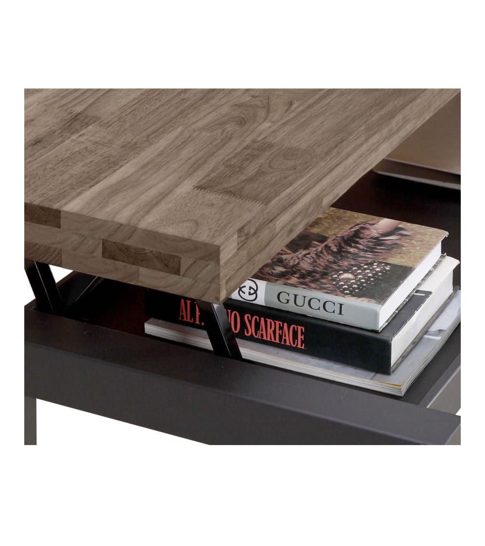 Mesa de centro elevable con patas metal y sobre madera 120x60x48 - Maisons du Monde