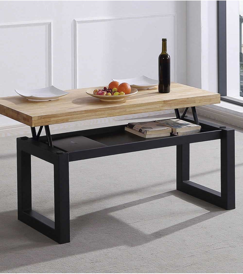 Mesa de centro elevable con patas metal y sobre madera 120x60x48 - Maisons du Monde