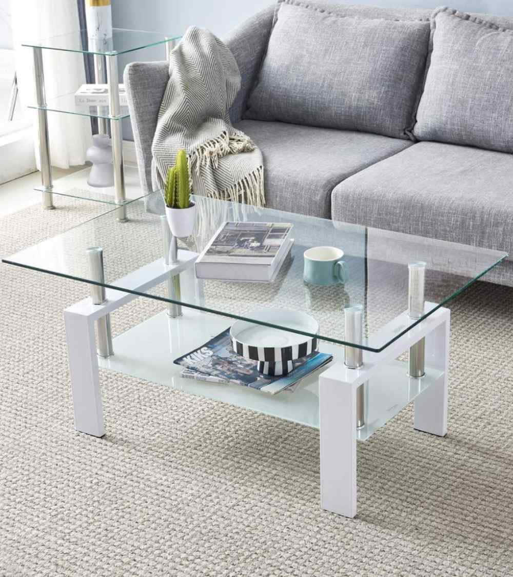 Mesa de centro de cristal con revistero y patas color blanco - Maisons du Monde