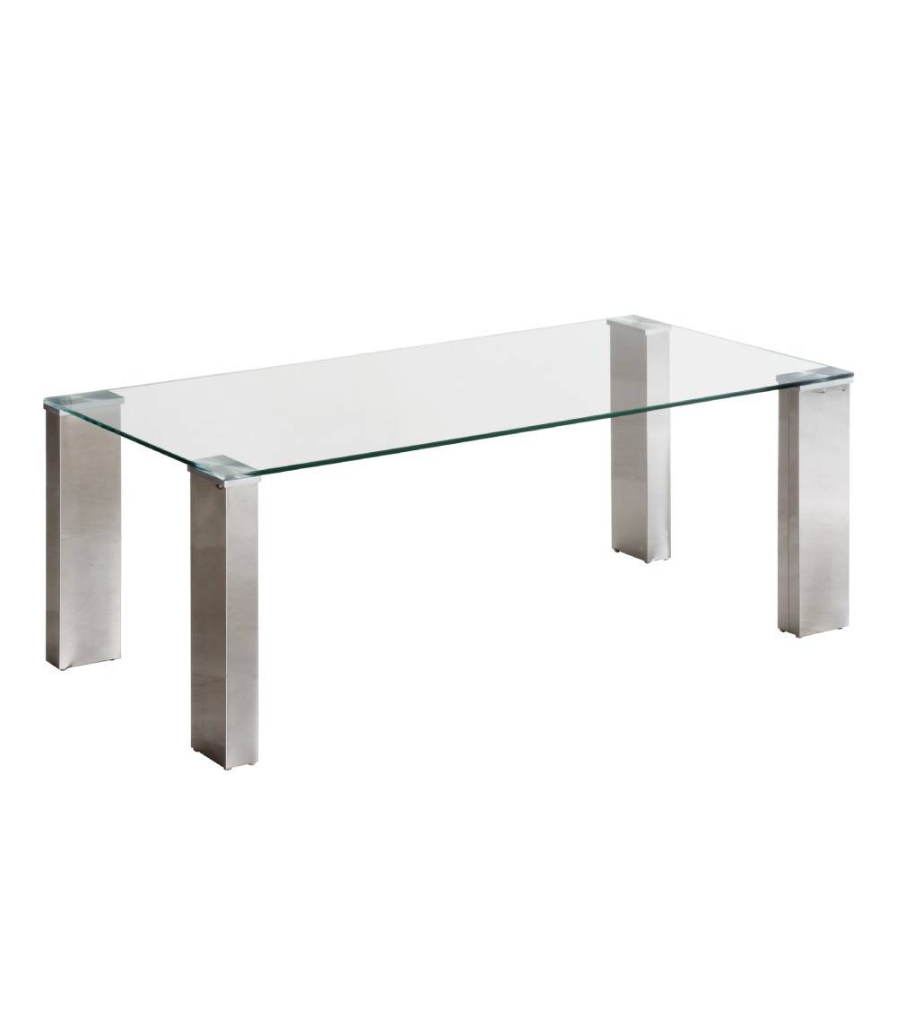Mesa de centro de cristal y patas metal 110x55x40 cm