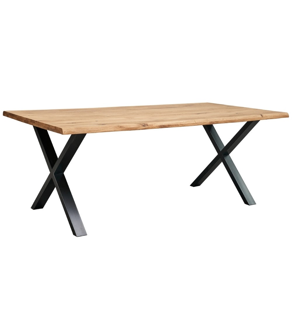 Mesa comedor roble salvaje y patas metal 'x' 200x100 cm