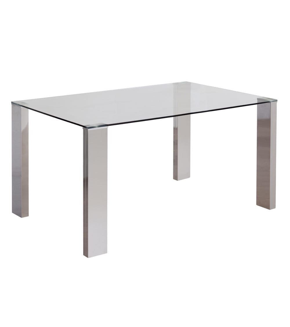 Mesa de comedor de cristal y patas metal 140x90x76cm