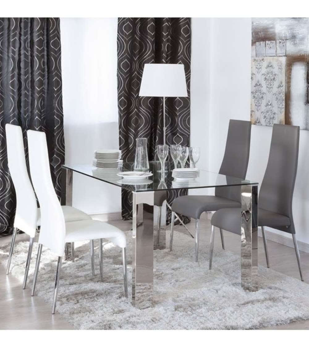 Mesa de comedor de cristal y patas metal 140x90x76cm - Maisons du Monde