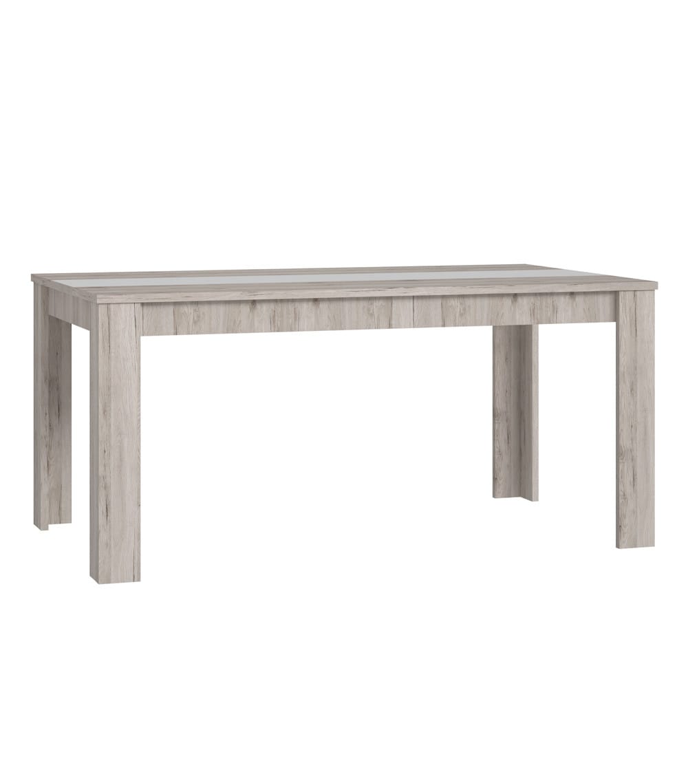 Mesa comedor fija 160x90 cm en color roble y detalle blanco